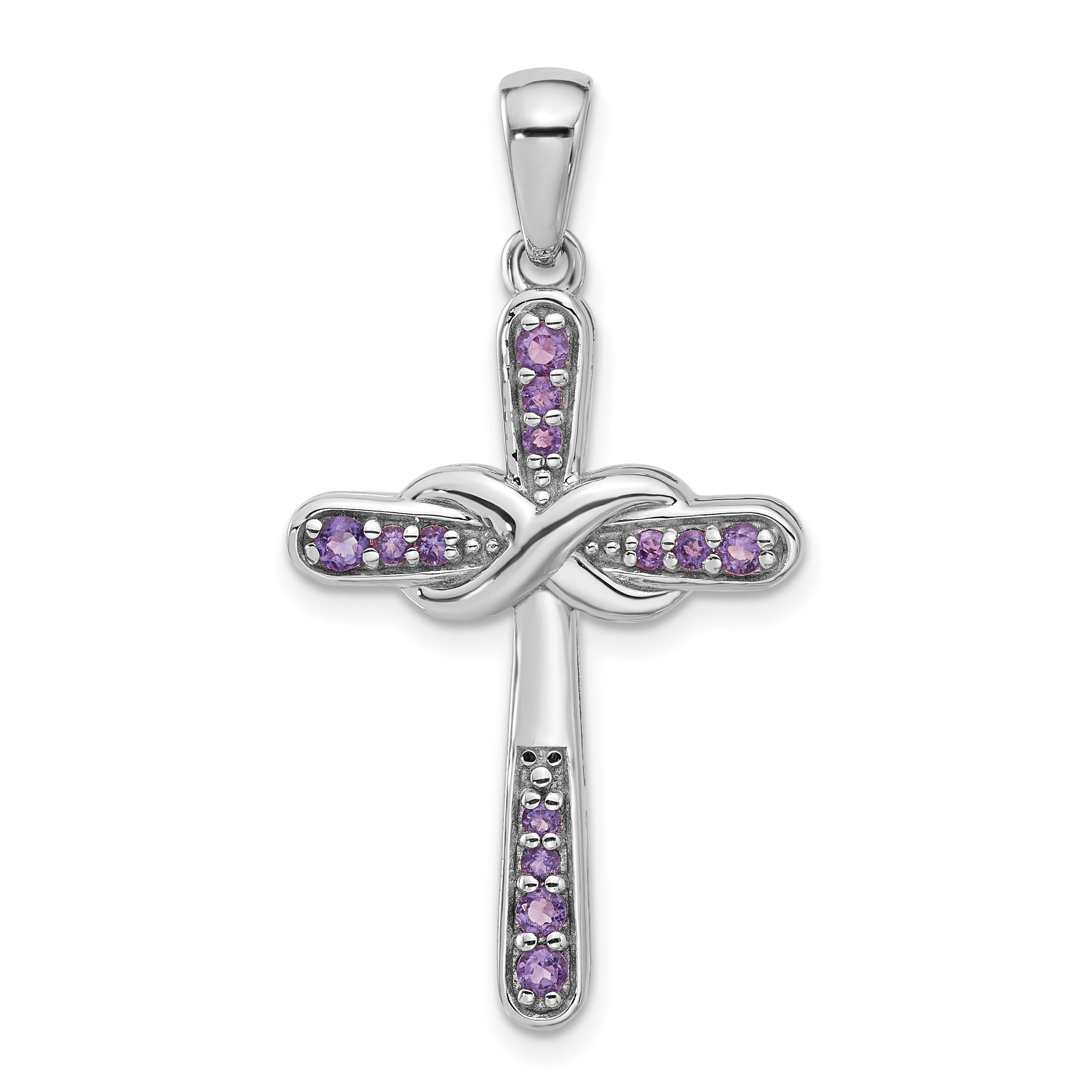 Sterling Silver Rhodium-plated Amethyst Infinity Cross Pendant Main image