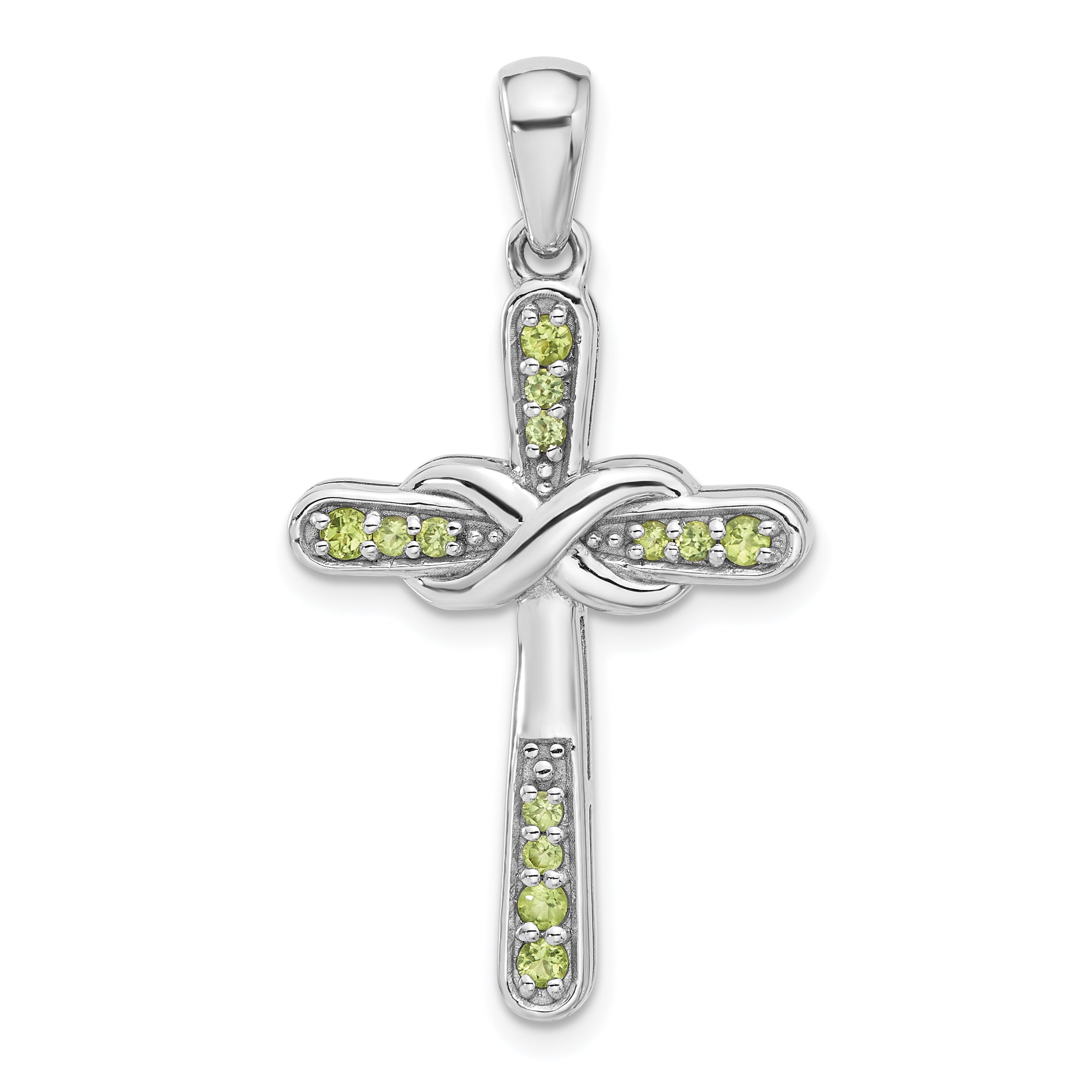 Sterling Silver Rhodium-plated Peridot Infinity Cross Pendant Main image