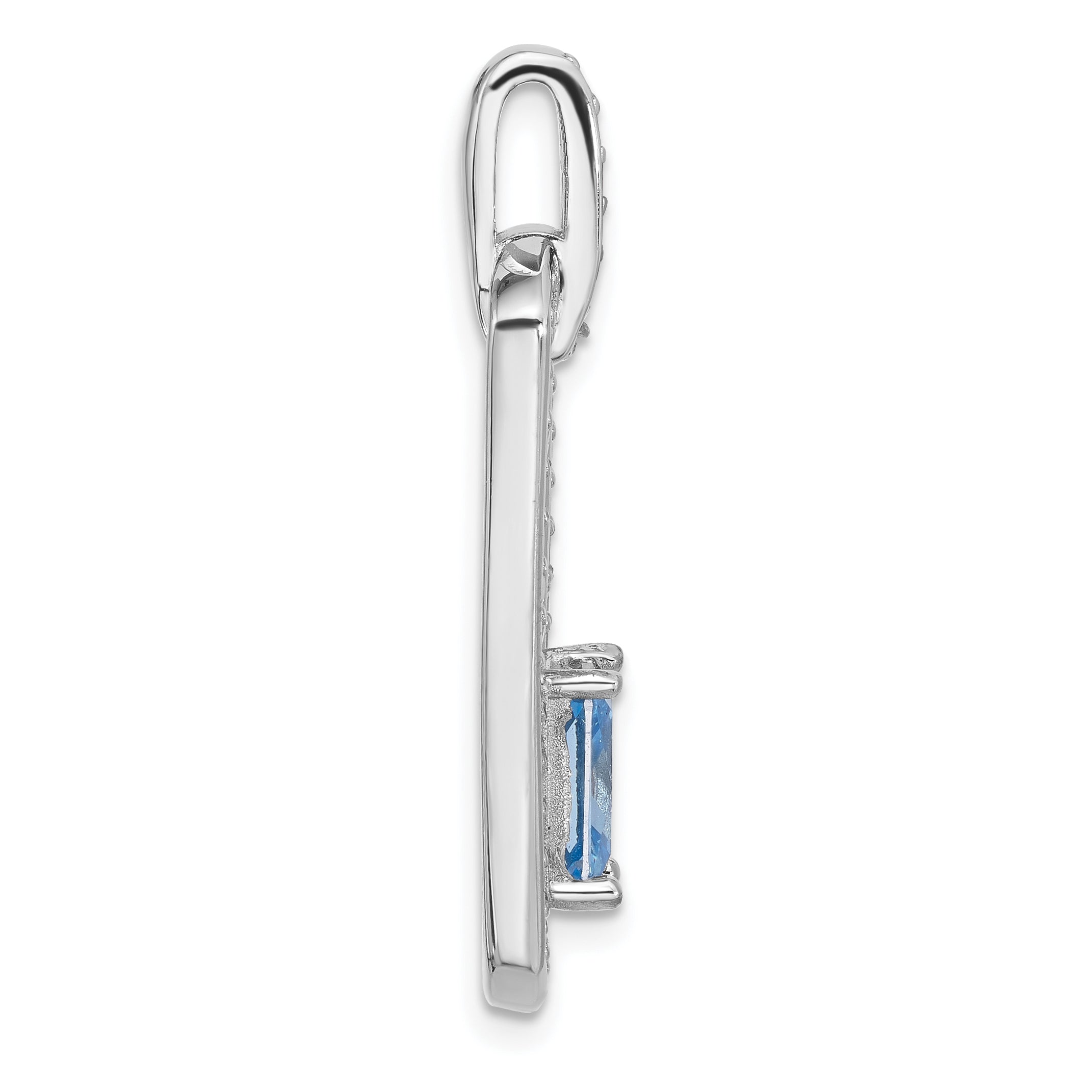 Sterling Silver Rhodium-plated Polished Blue Topaz and CZ Pendant Secondary image