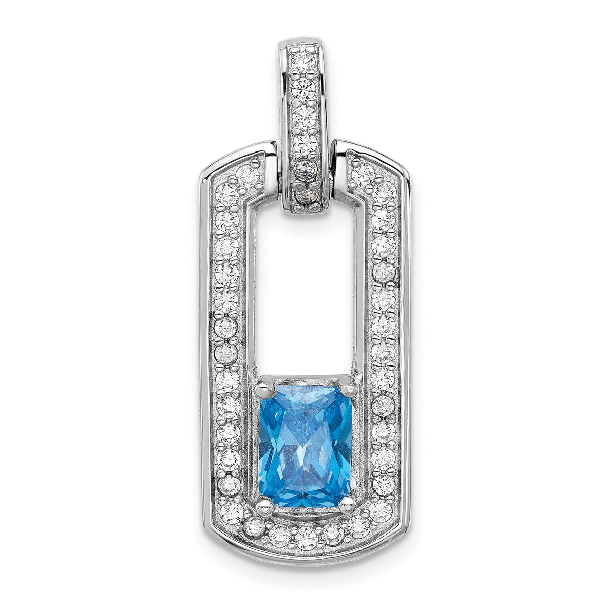Swiss Blue Topaz & Cubic Zirconia Pendant in Sterling Silver, 34mm Textured - Sophia Jewelers Main image