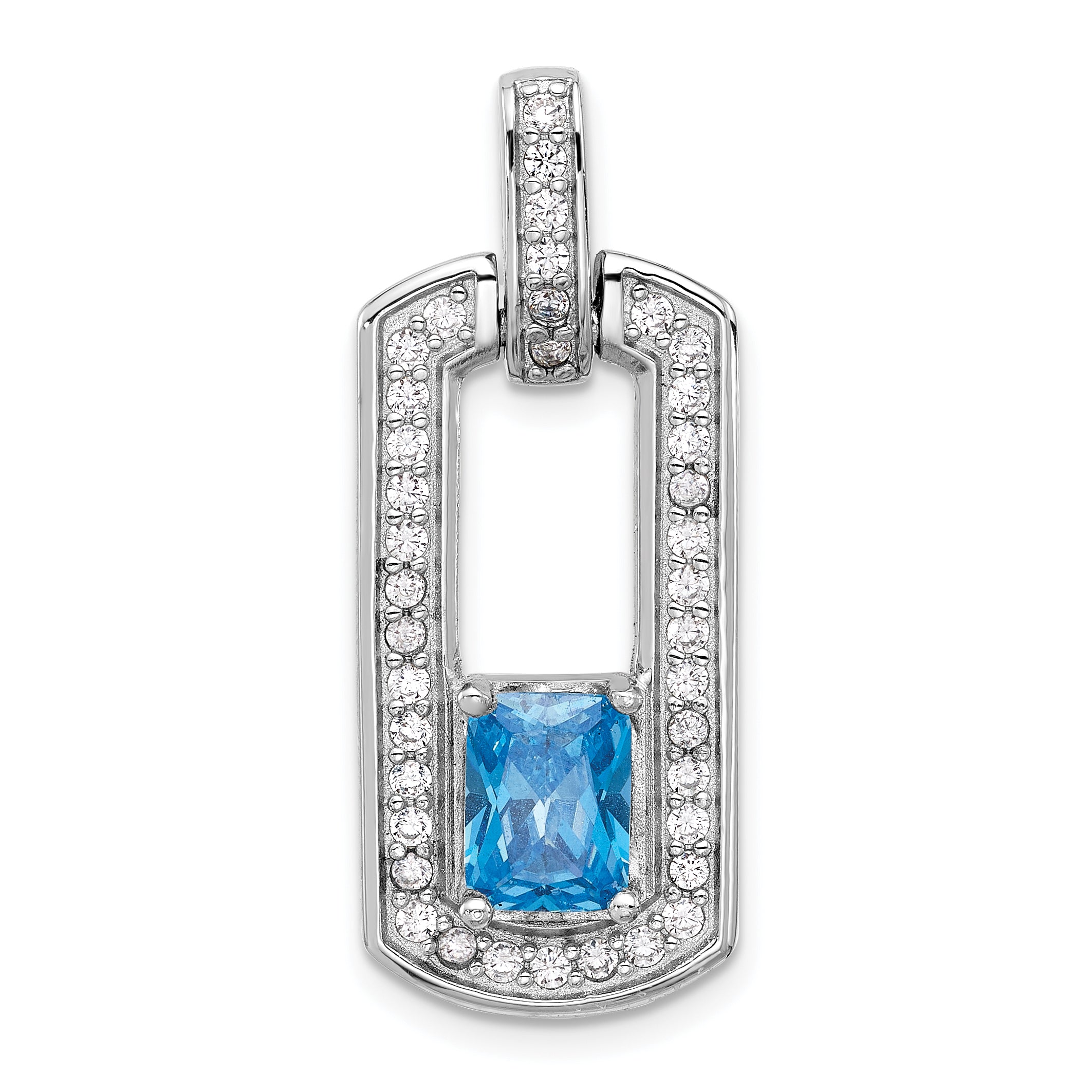 Sterling Silver Rhodium-plated Polished Blue Topaz and CZ Pendant Main image
