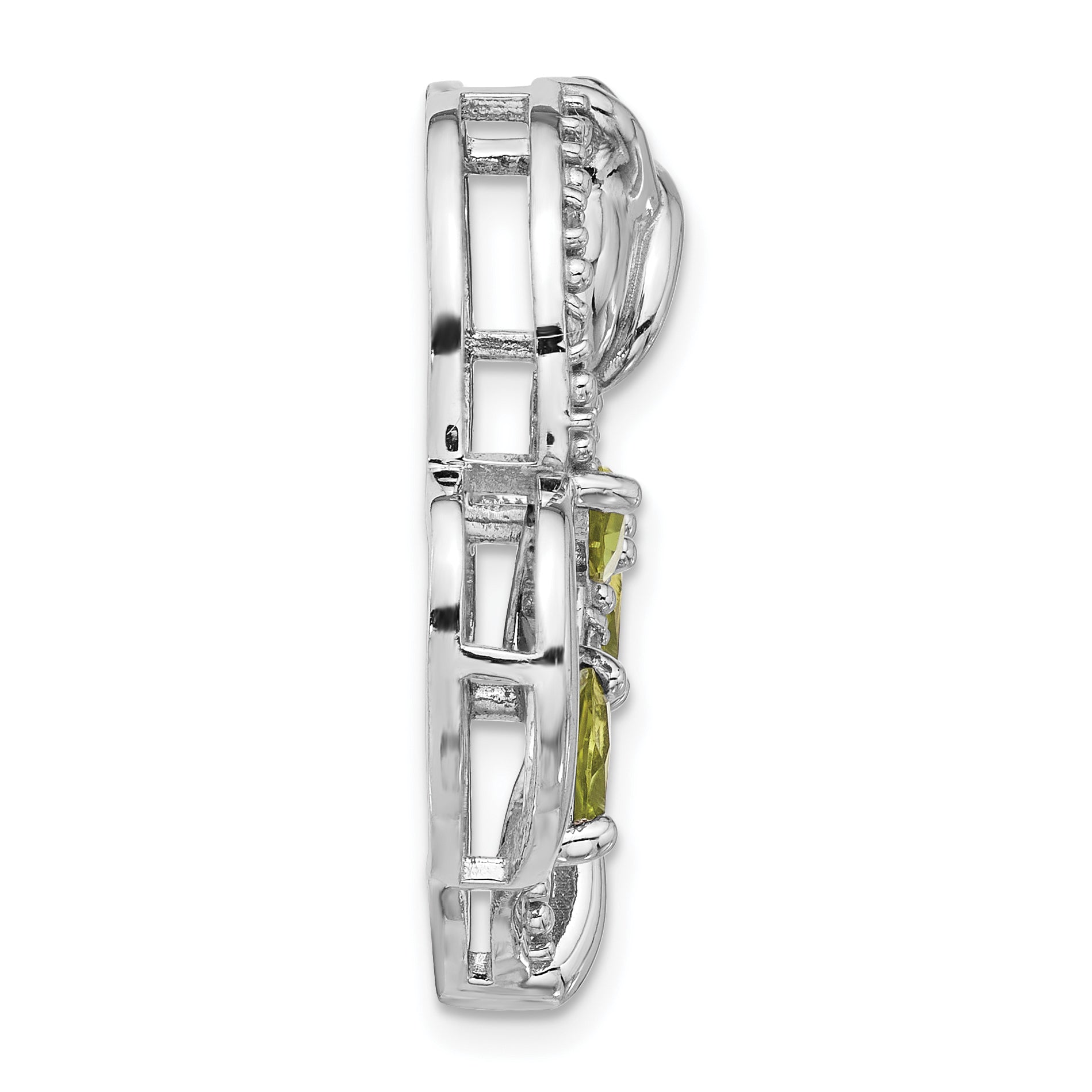 Sterling Silver Rhodium Peridot and White Topaz Rose Heart Chain Slide Secondary image