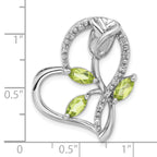 Sterling Silver Rhodium Peridot and White Topaz Rose Heart Chain Slide