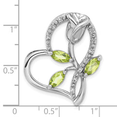 Sterling Silver Rhodium Peridot and White Topaz Rose Heart Chain Slide