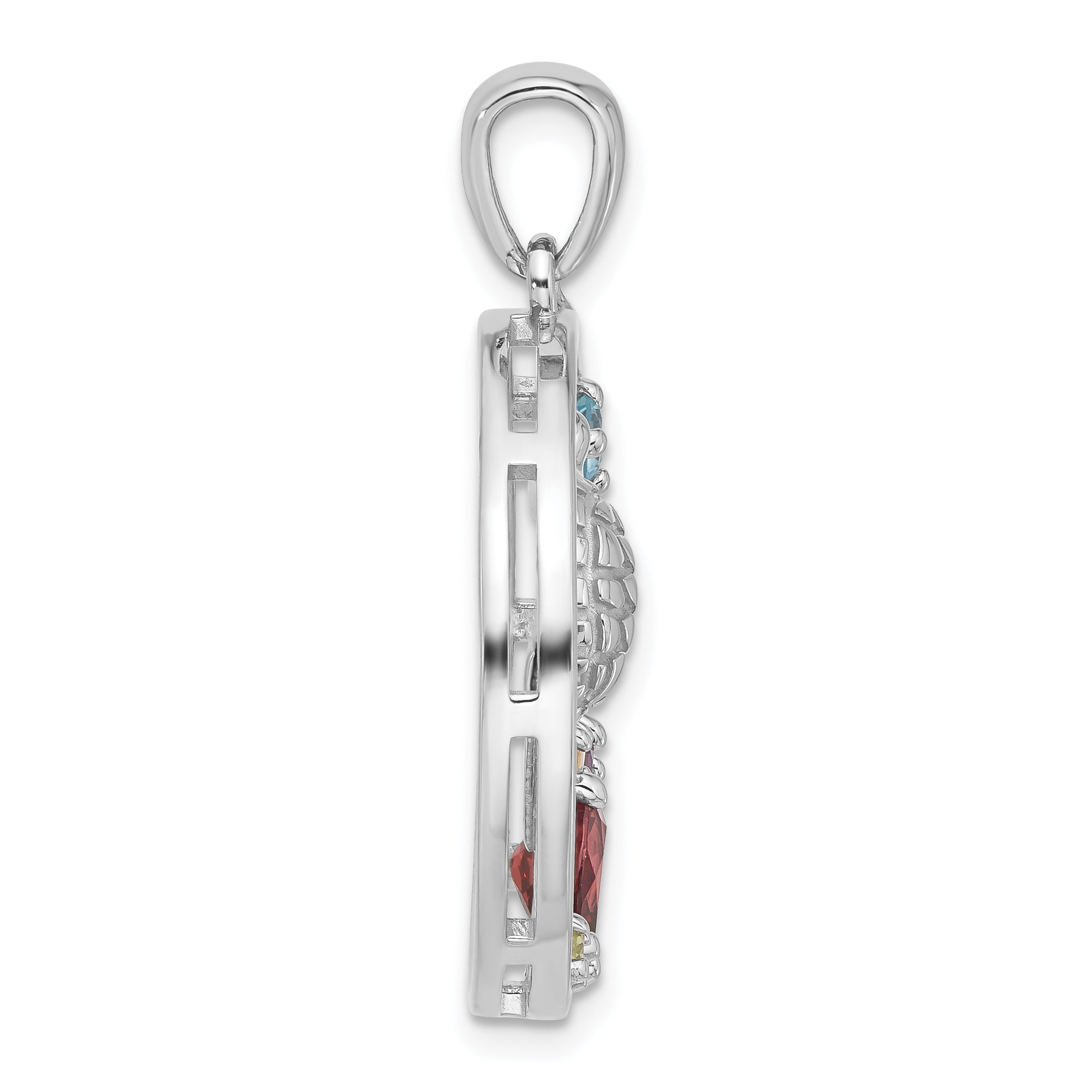 Sterling Silver Rhodium-plated Polished Rainbow Multi-Gemstone Sea Turtle Pendant Secondary image