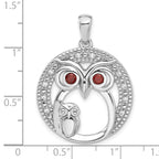 Sterling Silver Rhodium-plated Garnet and CZ Owls Pendant