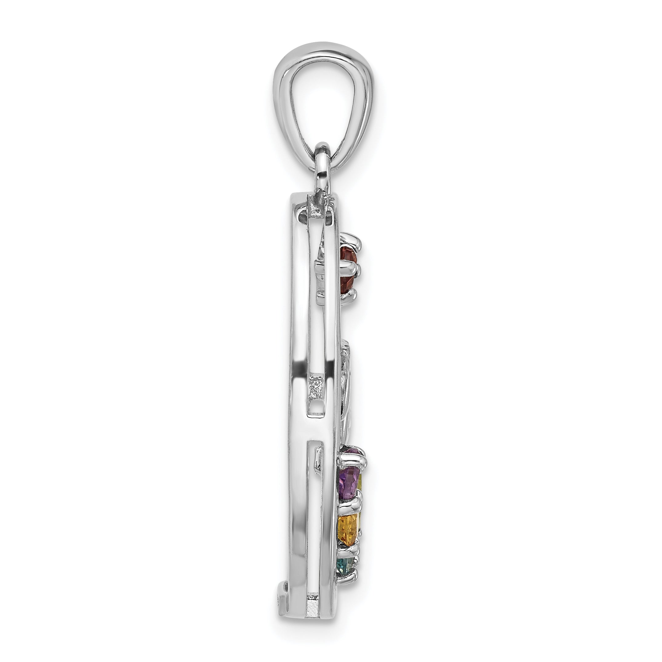 Sterling Silver Rhodium-plated Rainbow Multi Gemstone Bird Pendant Secondary image