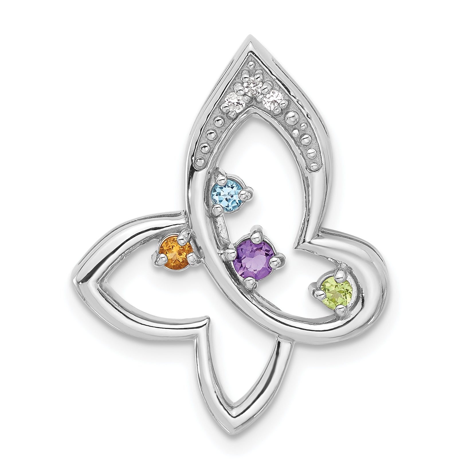 Sterling Silver Rhodium-plated Rainbow Multi-Gemstone Butterfly Chain Slide Main image