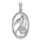 Sterling Silver Rhodium-plated Amethyst and Peridot Flower Pendant