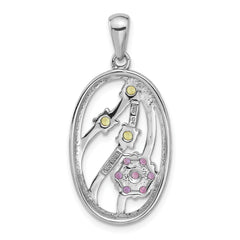 Sterling Silver Rhodium-plated Amethyst and Peridot Flower Pendant