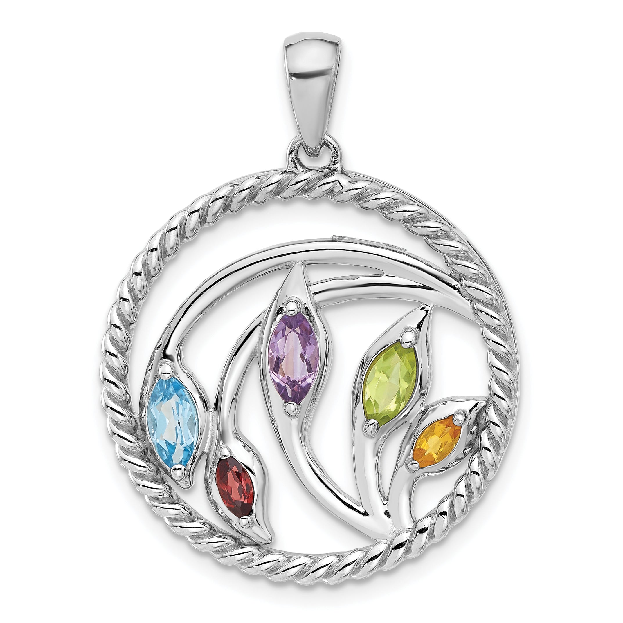 Sterling Silver Rhodium-plated Rainbow Multi-Gemstone Pendant Main image