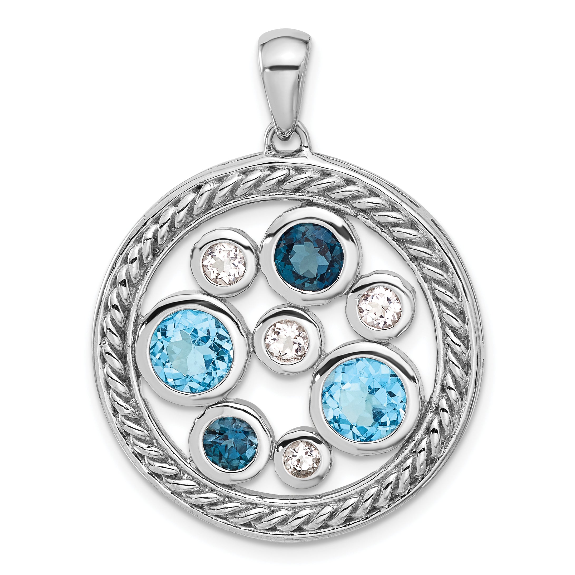 Sterling Silver Rhodium-plated Multi-color Topaz Circle Pendant Main image