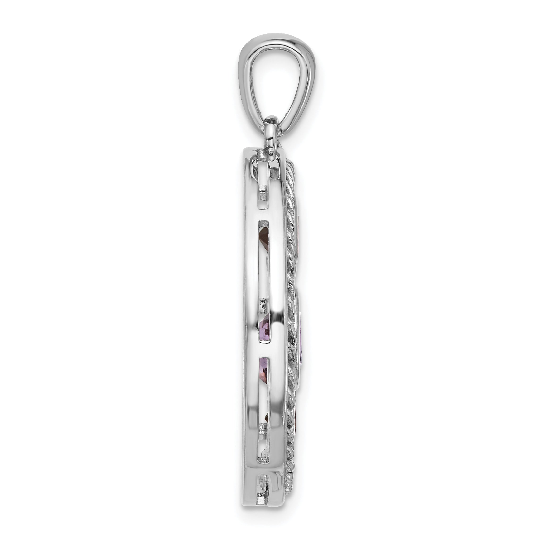 Sterling Silver Rhodium Amethyst Garnet and White Topaz Circle Pendant Secondary image