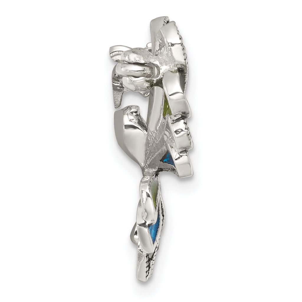 Sterling Silver Antiqued Marcasite with Green and Blue Epoxy Butterfly Pin
