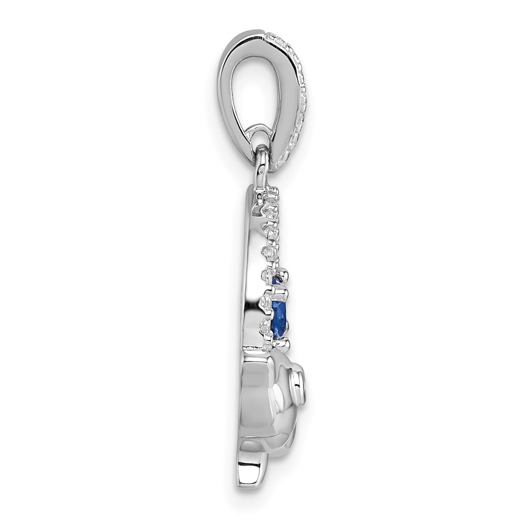 Sterling Silver Rhodium-plated Round Blue and White CZ Dolphin in Circle Pendant Secondary image