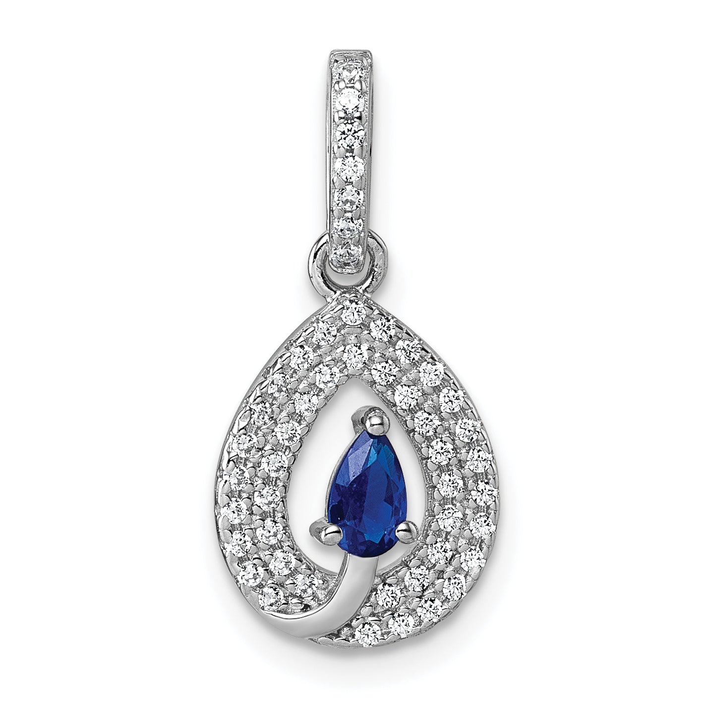 Sterling Silver Rhodium-plated Pear-shape Blue and White CZ Teardrop Pendant
