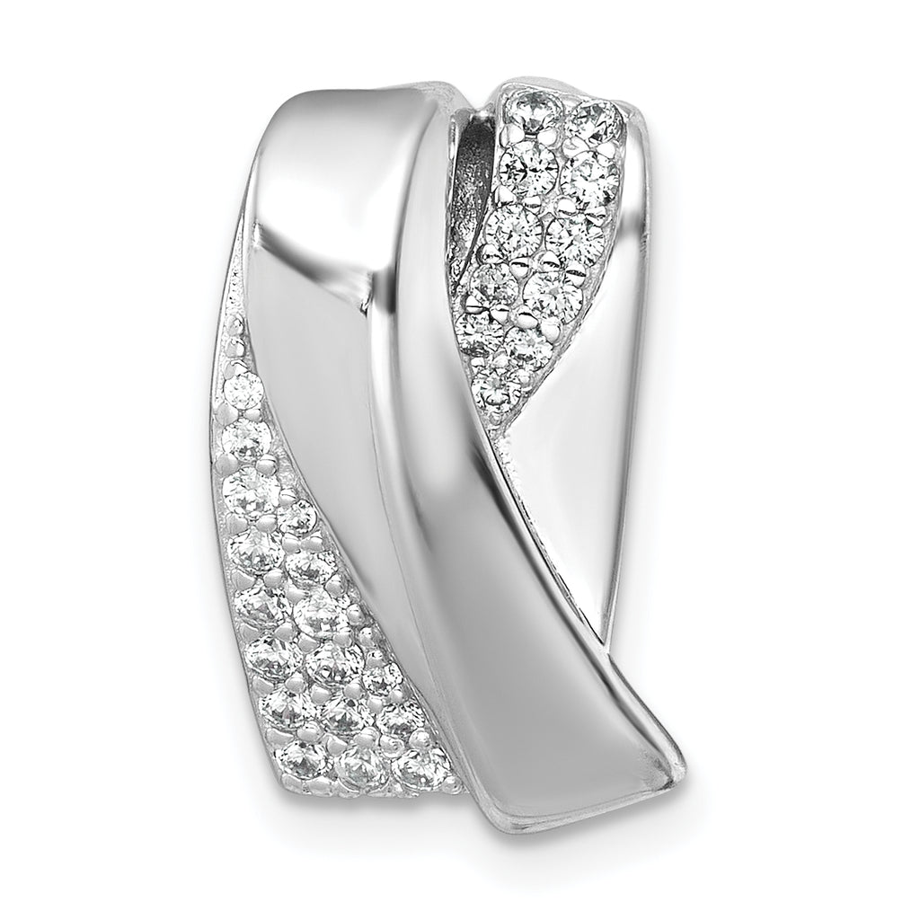 Sterling Silver Rhodium-plated Polished Fancy CZ Chain Slide Pendant