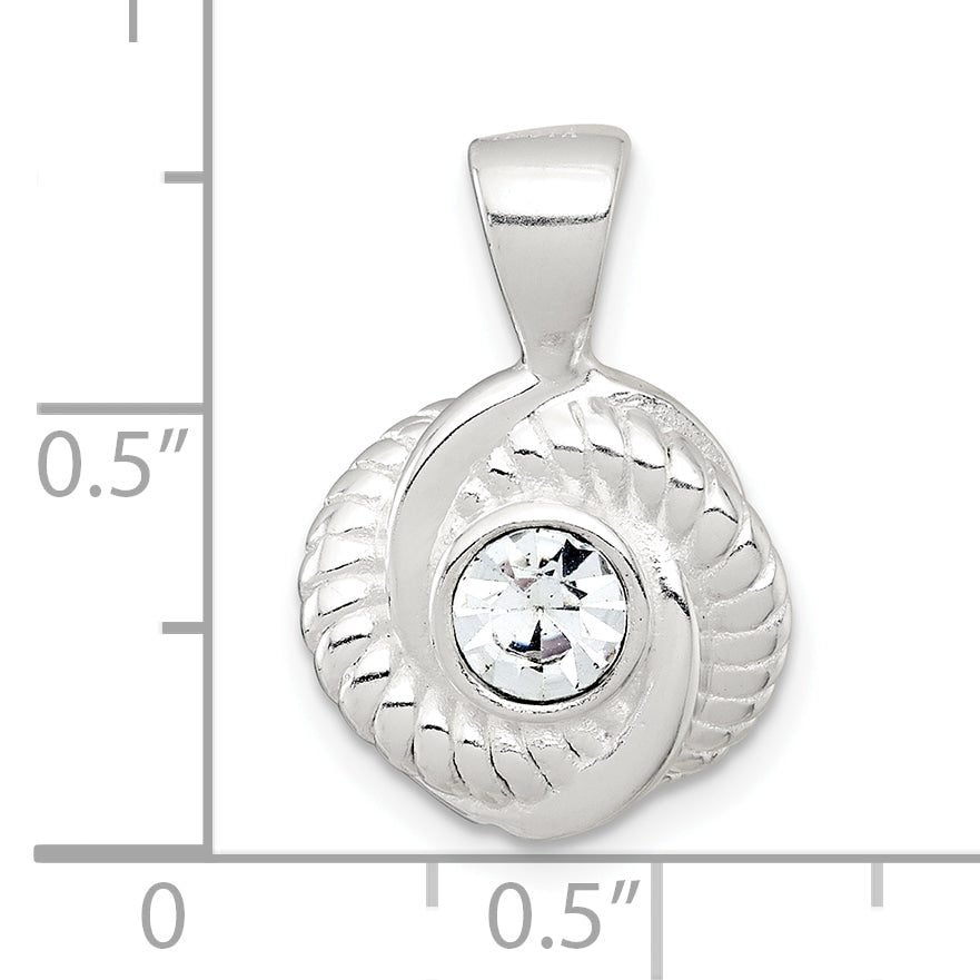 Sterling Silver Polished and Textured CZ Knot Pendant