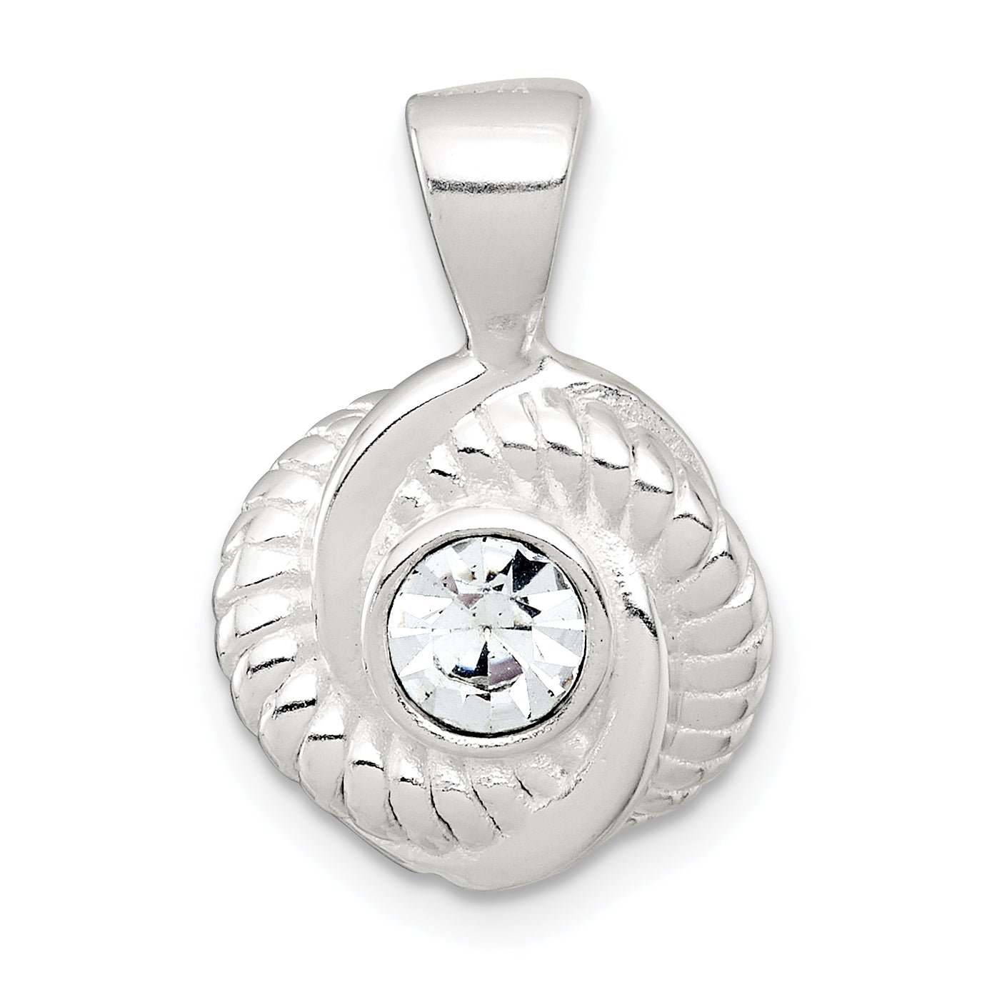 Sterling Silver Polished and Textured CZ Knot Pendant Main image
