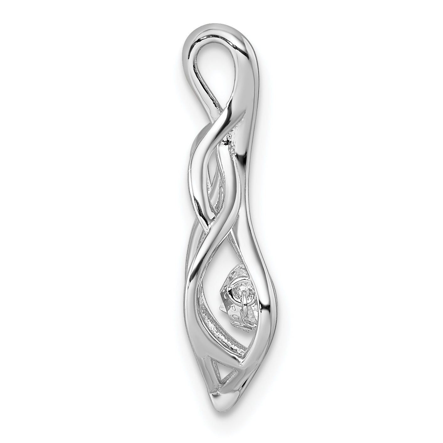 Sterling Silver Rhodium-plated Dangle Vibrant Moving CZ Open Teardrop Swirl Pendant Secondary image