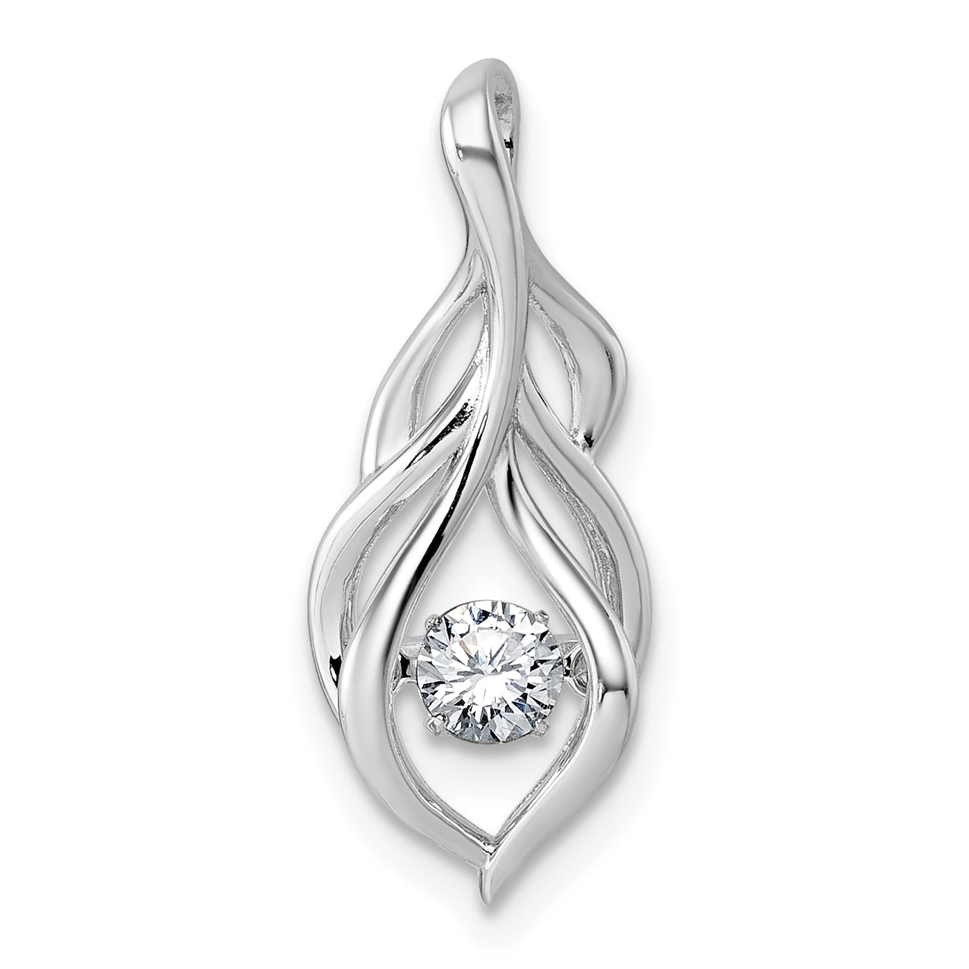 Sterling Silver Rhodium-plated Dangle Vibrant Moving CZ Open Teardrop Swirl Pendant Main image