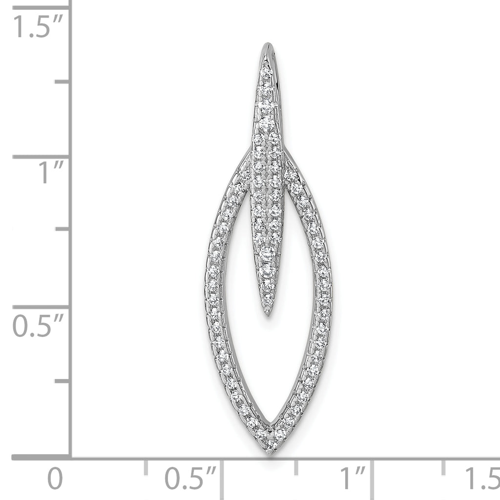 Sterling Silver Rhodium-plated CZ Oval Drop Pendant