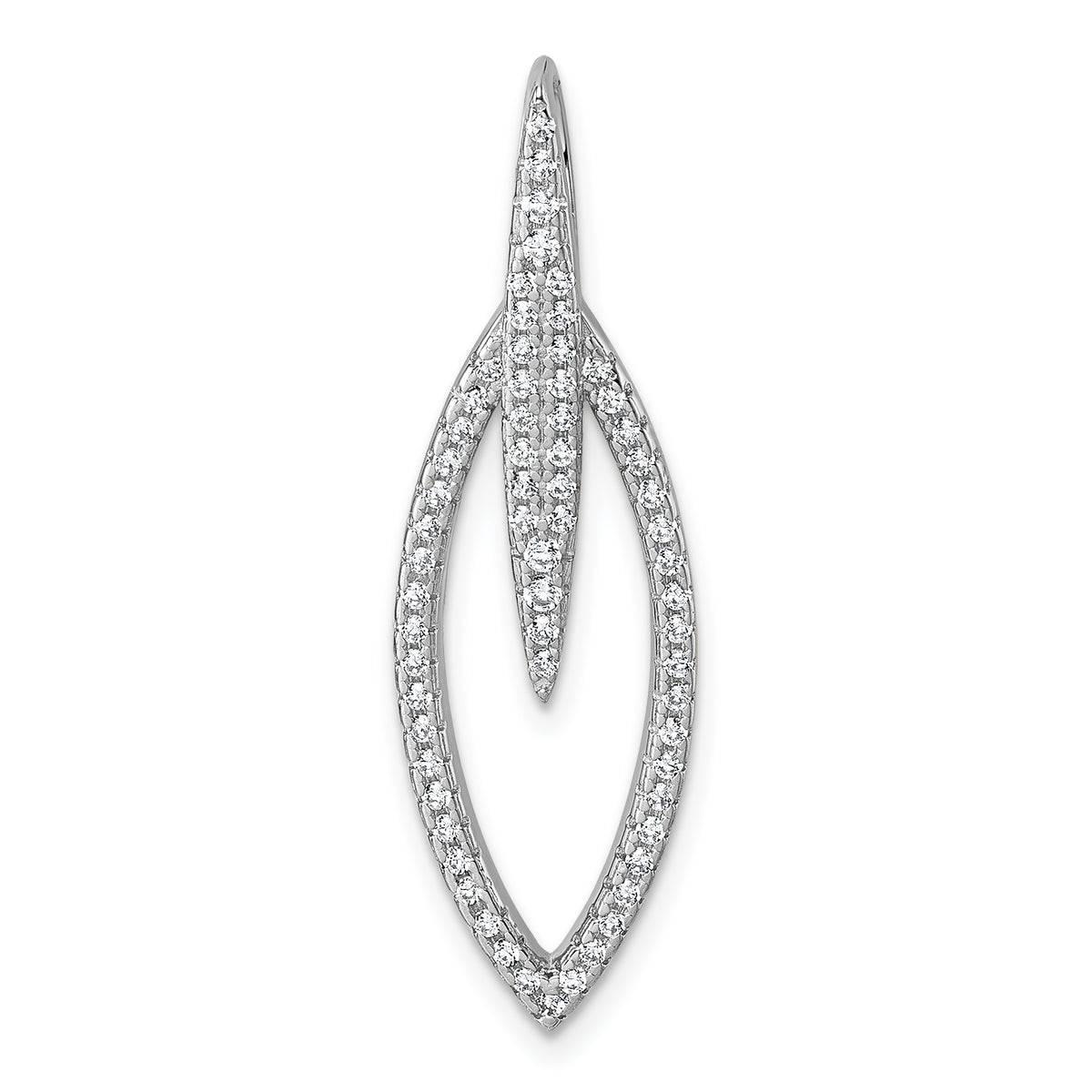 Sterling Silver Rhodium-plated CZ Oval Drop Pendant