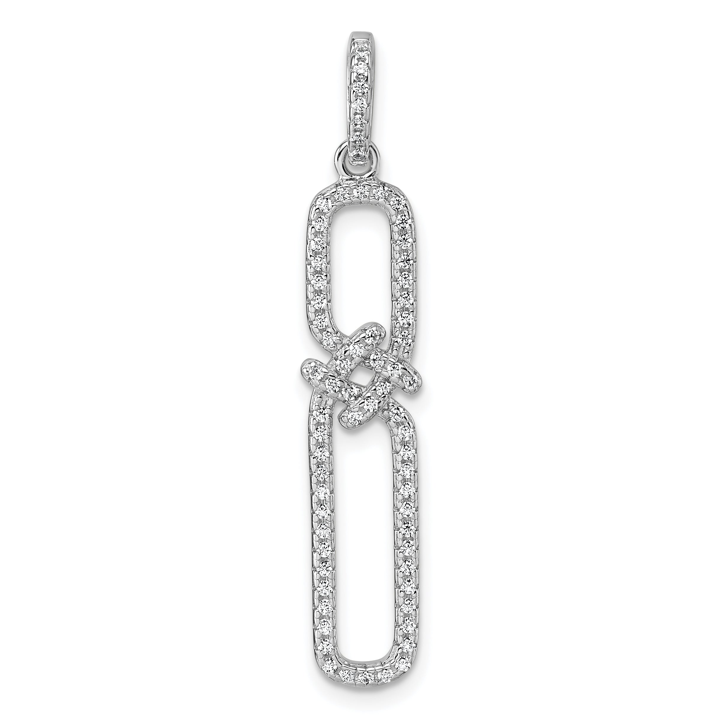 Sterling Silver Rhodium-plated CZ Twisted Rectangle Pendant Main image