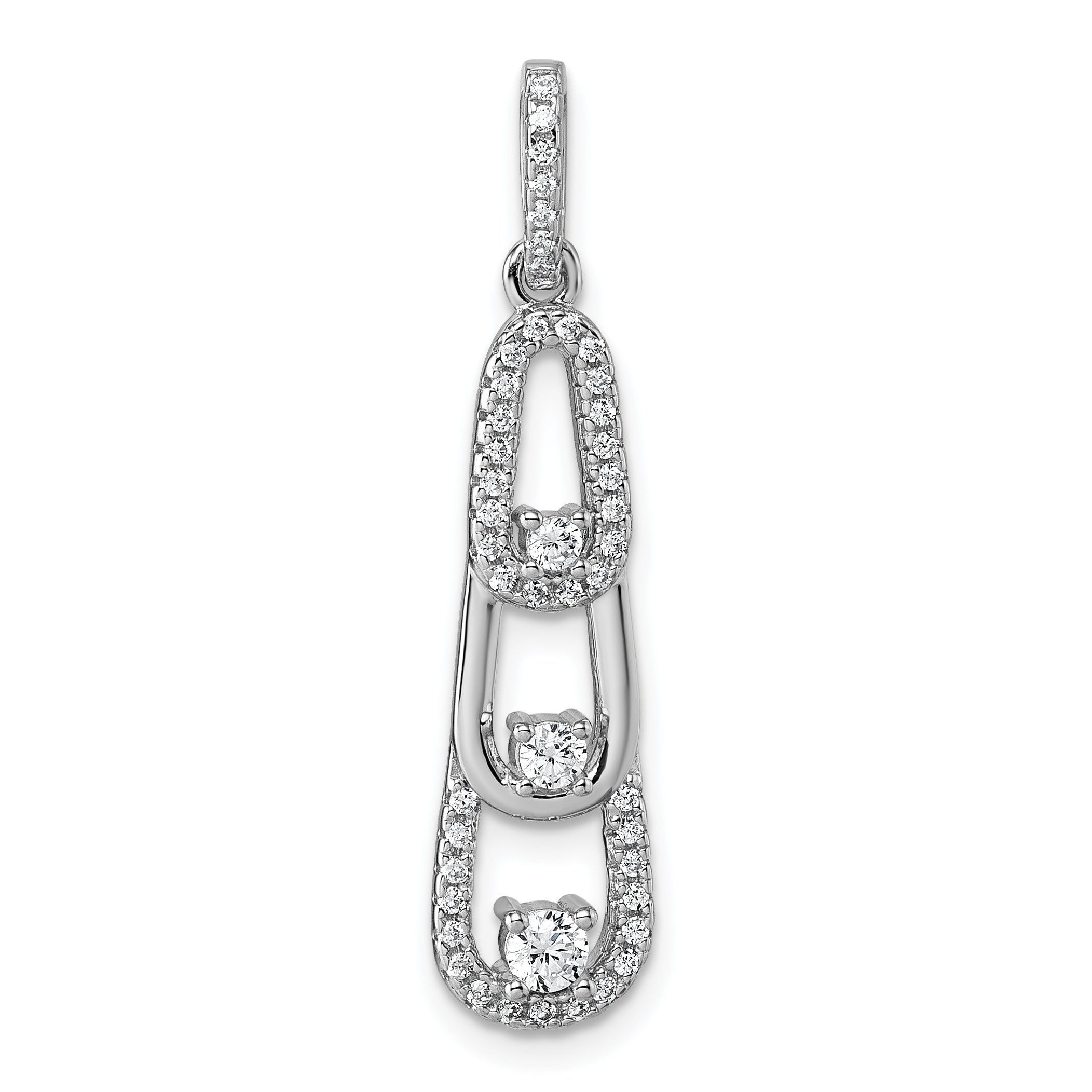 Sterling Silver Rhodium-plated 3-Stone CZ Dangle Pendant Main image