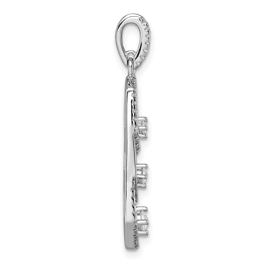 Sterling Silver Rhodium-plated 3-Stone CZ Pointed Pendant