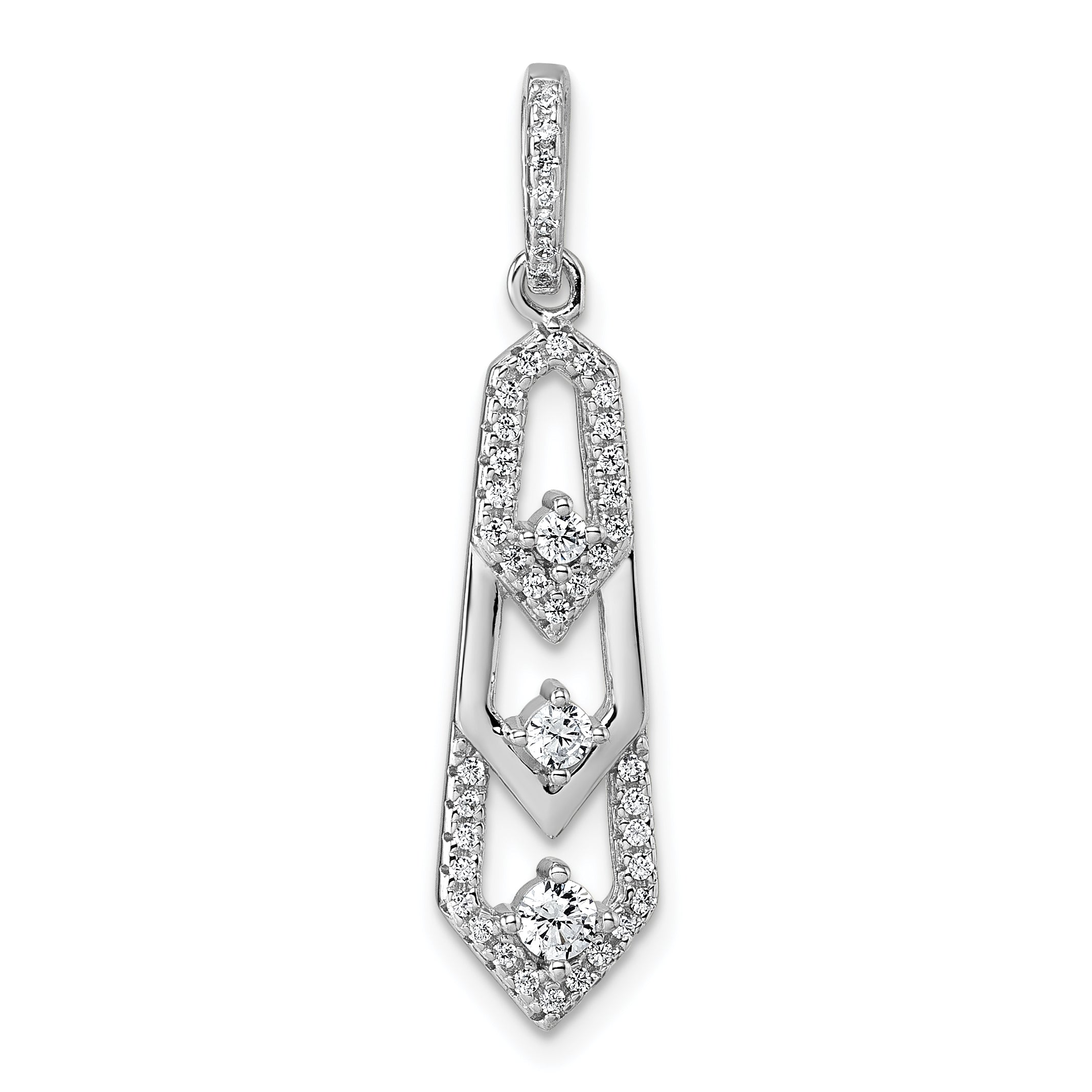 Sterling Silver Rhodium-plated 3-Stone CZ Pointed Pendant Main image
