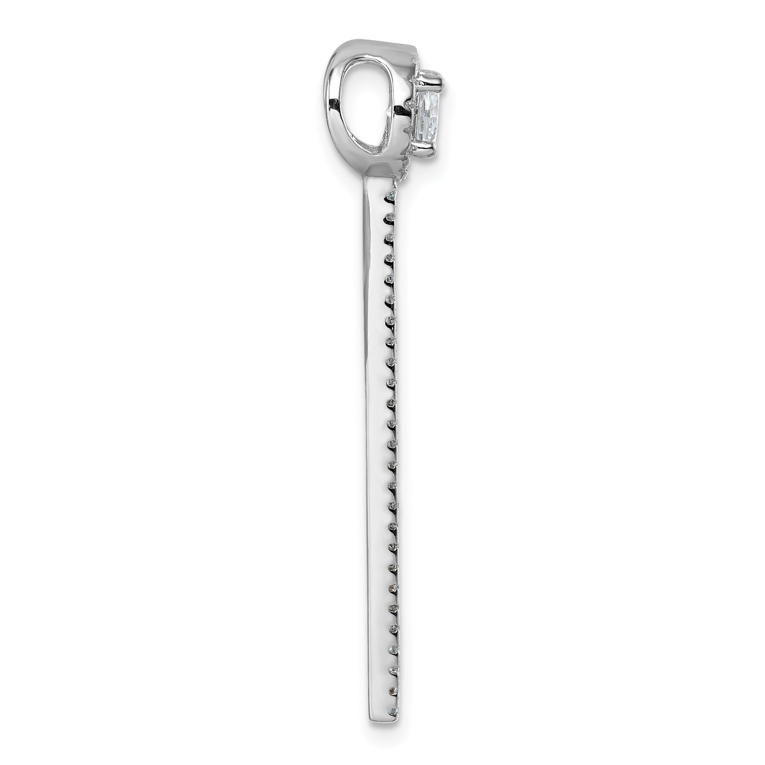 Sterling Silver Rhodium-plated CZ Halo with Dangle Bar Chain Slide Pendant