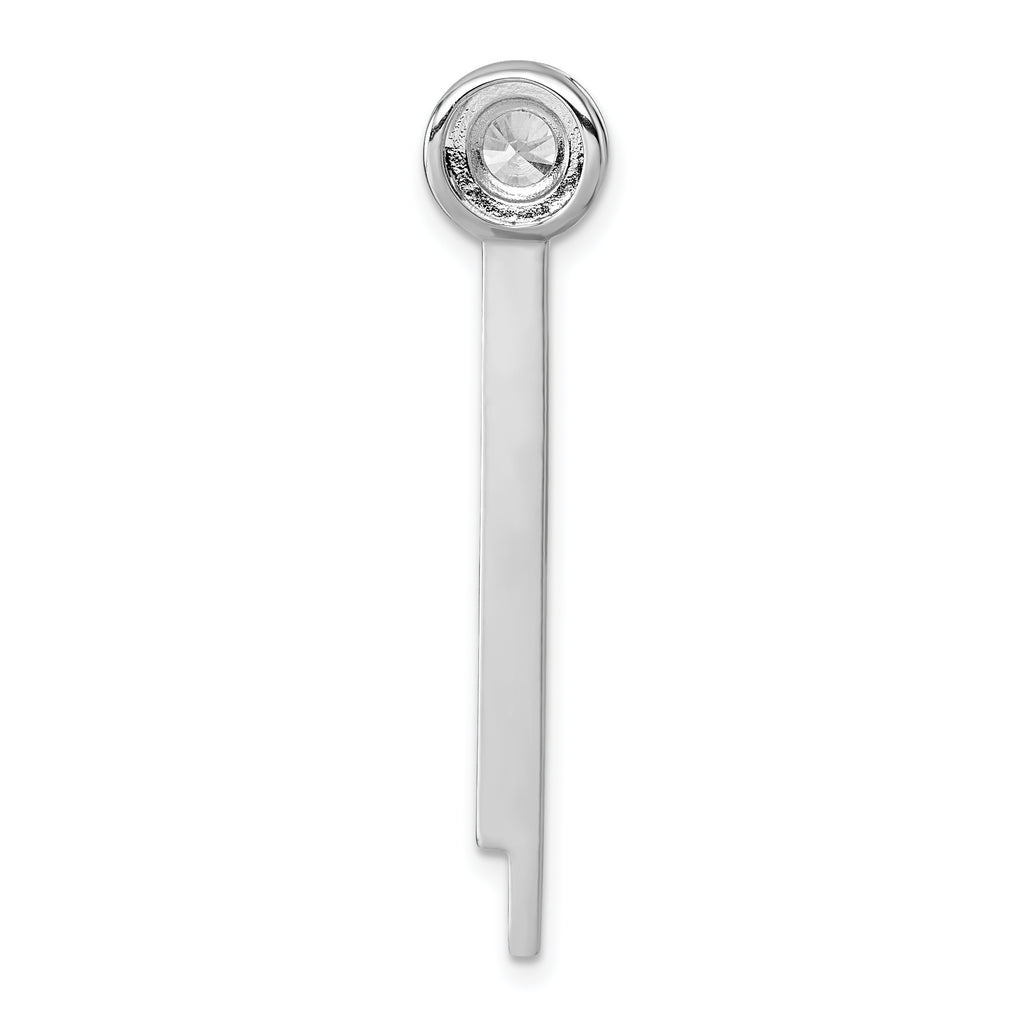 Sterling Silver Rhodium-plated CZ Halo with Dangle Bar Chain Slide Pendant