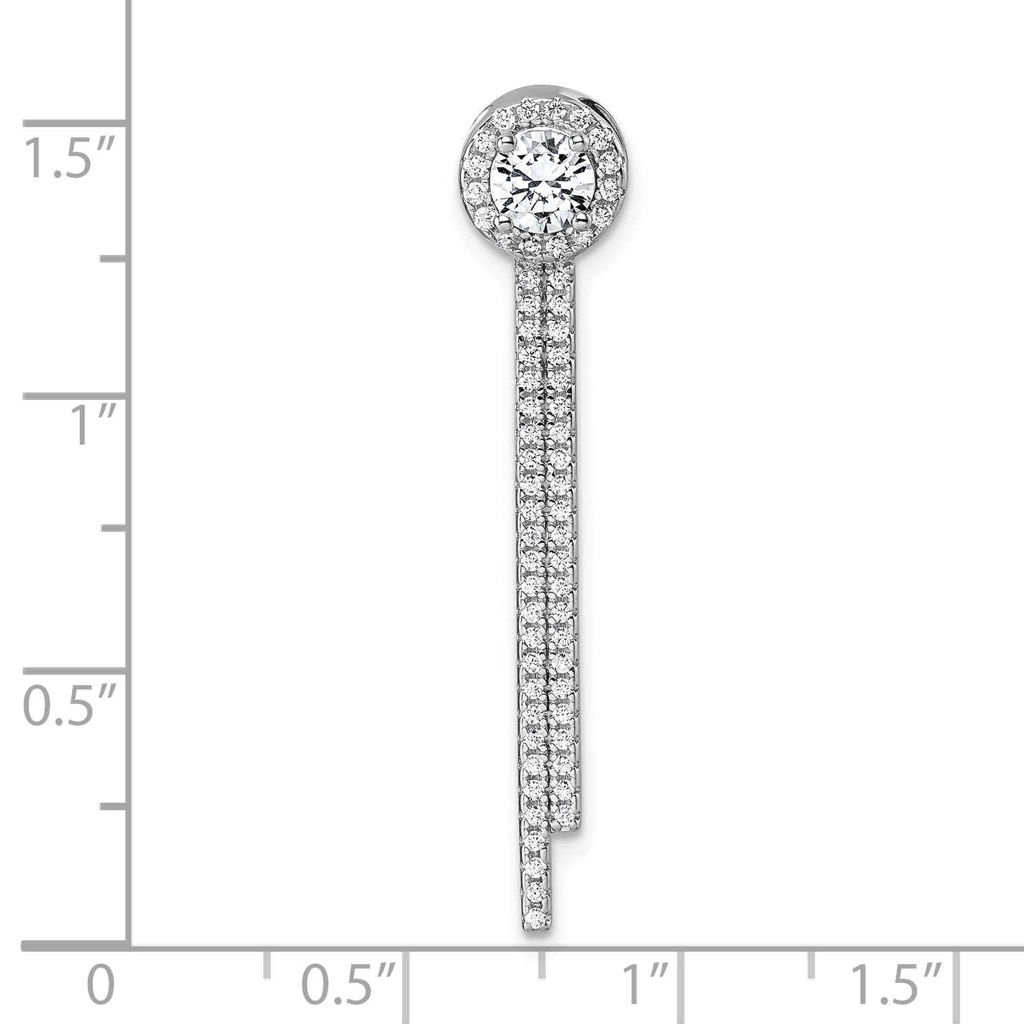 Sterling Silver Rhodium-plated CZ Halo with Dangle Bar Chain Slide Pendant