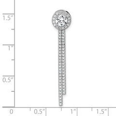 Sterling Silver Rhodium-plated CZ Halo with Dangle Bar Chain Slide Pendant