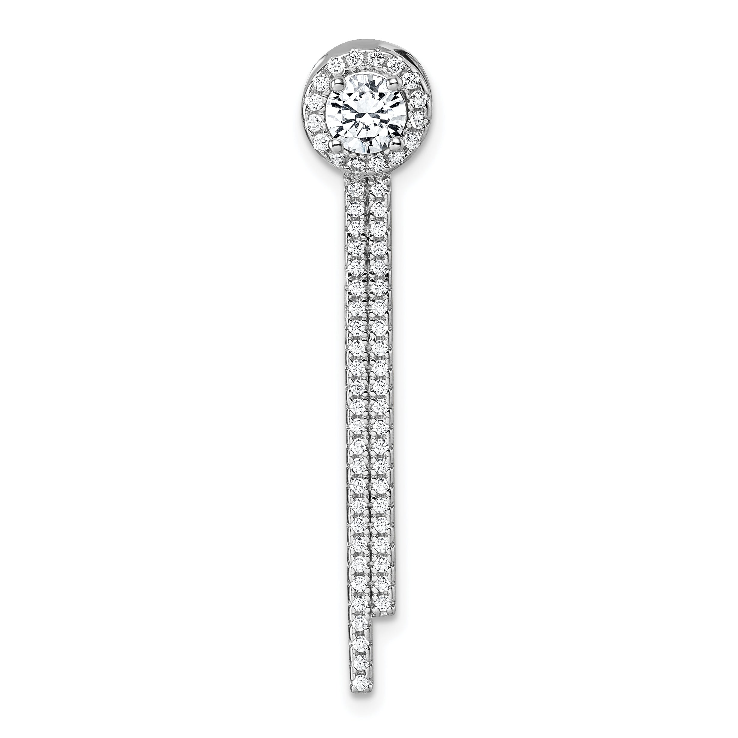 Sterling Silver Rhodium-plated CZ Halo with Dangle Bar Chain Slide Pendant Main image