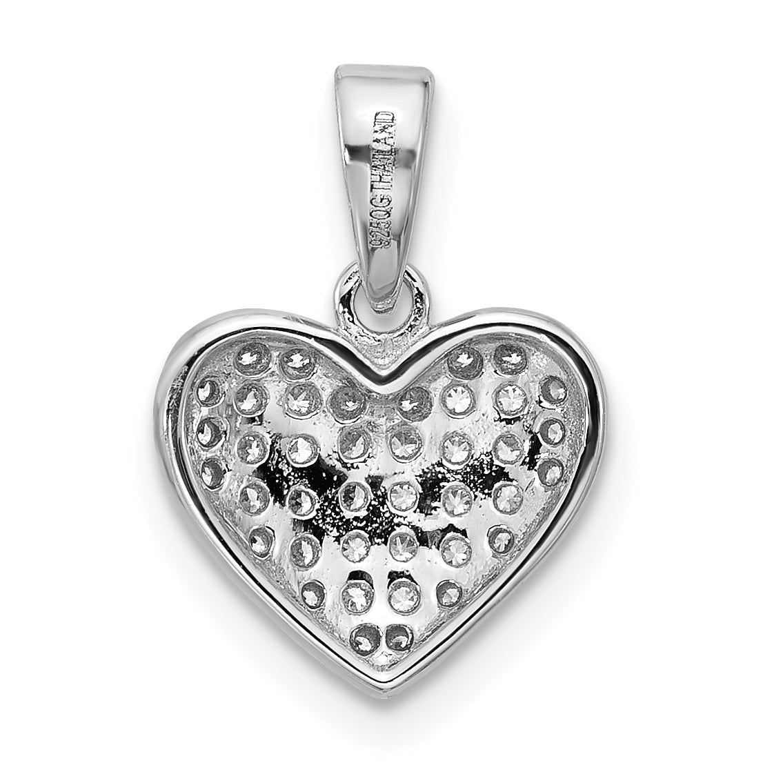 Sterling Silver Rhodium-plated Polished Pave CZ Heart Pendant
