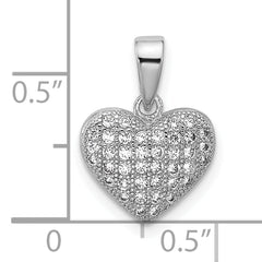 Sterling Silver Rhodium-plated Polished Pave CZ Heart Pendant