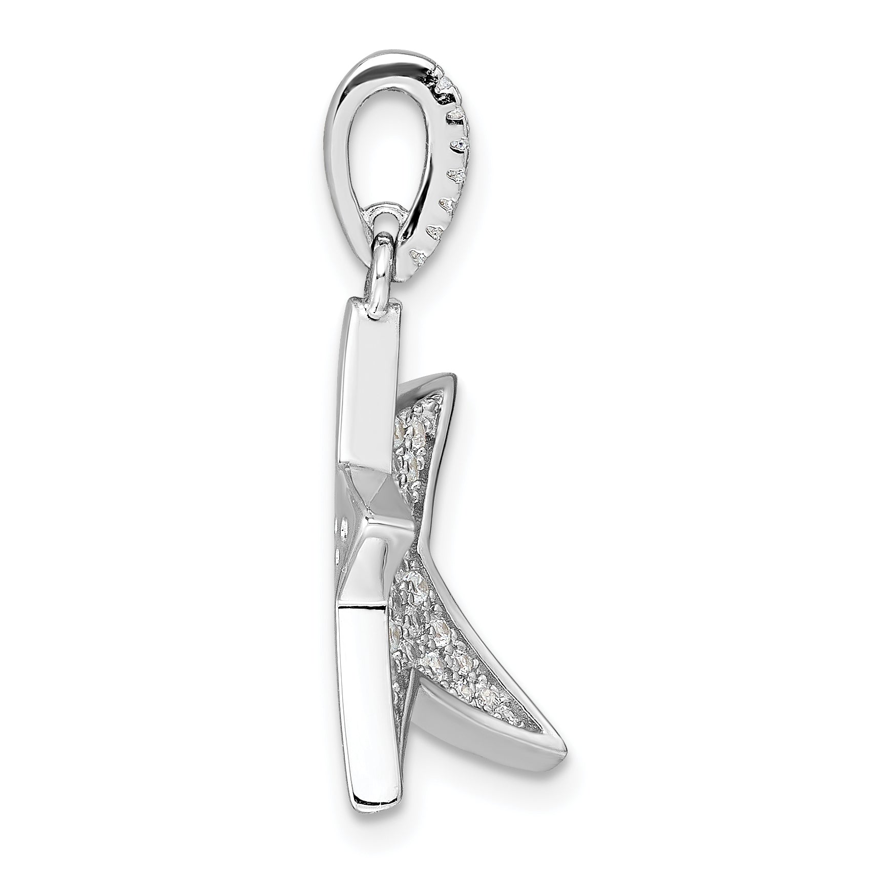 Sterling Silver Rhodium-plated Pave CZ Concave Star Pendant Secondary image