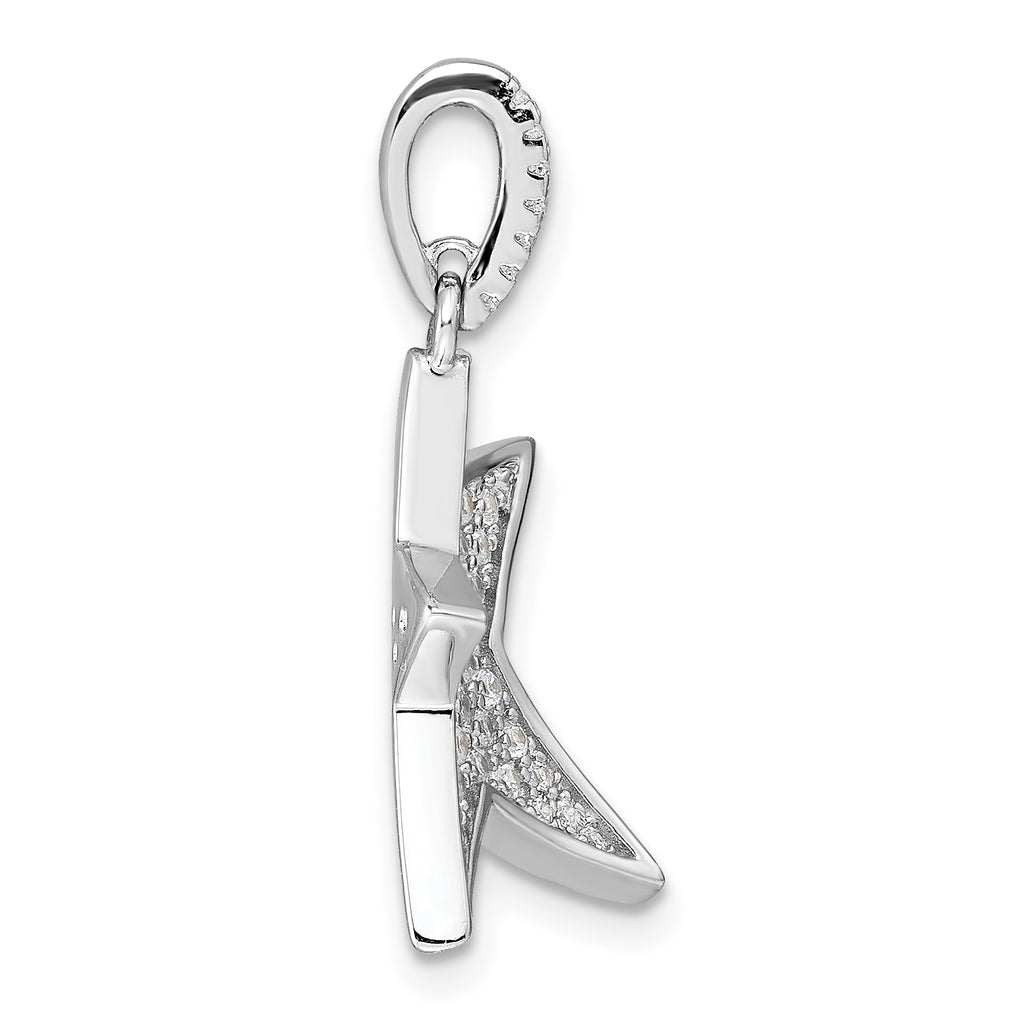 Sterling Silver Rhodium-plated Pave CZ Concave Star Pendant