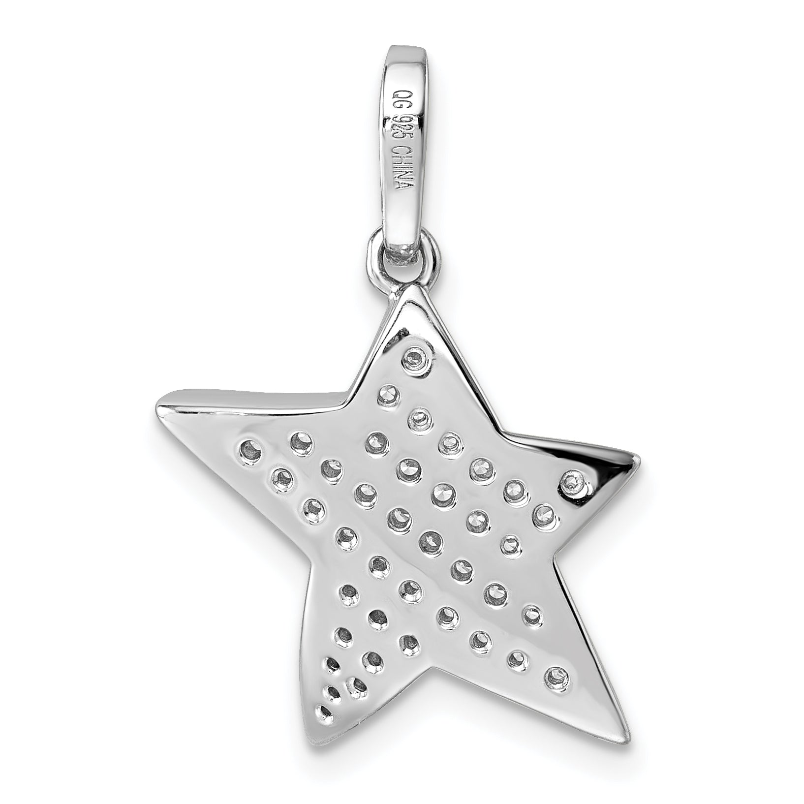 Sterling Silver Rhodium-plated Pave CZ Concave Star Pendant