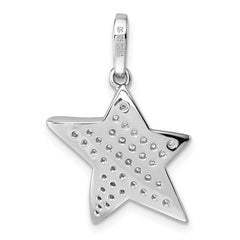Sterling Silver Rhodium-plated Pave CZ Concave Star Pendant