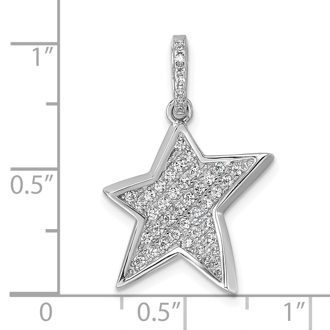 Sterling Silver Rhodium-plated Pave CZ Concave Star Pendant