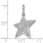 Sterling Silver Rhodium-plated Pave CZ Concave Star Pendant
