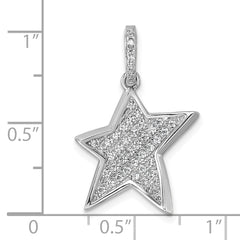 Sterling Silver Rhodium-plated Pave CZ Concave Star Pendant