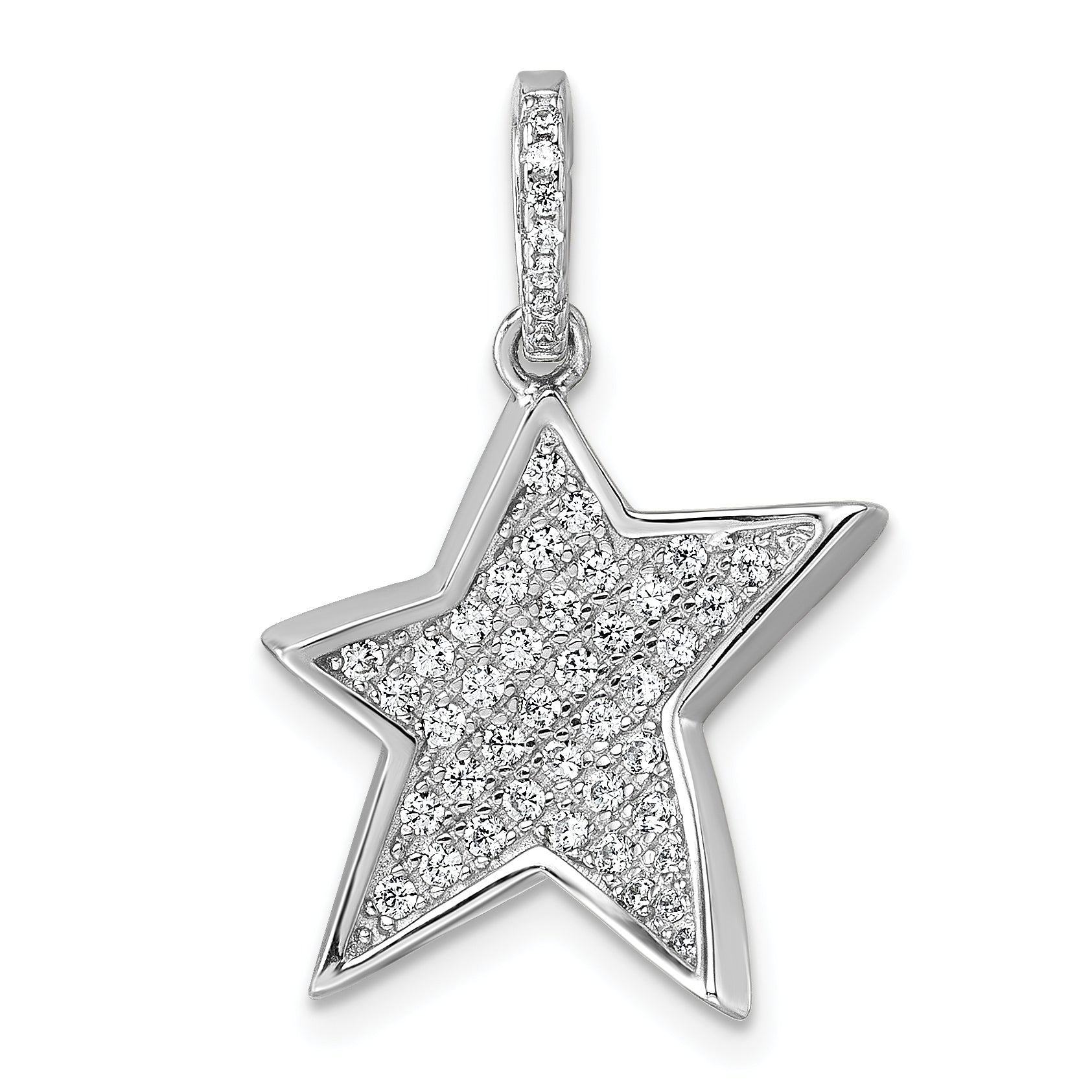 Sterling Silver Rhodium-plated Pave CZ Concave Star Pendant Main image