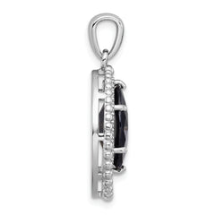 Sterling Silver Rhodium-plated Polished and Beaded Faceted Black Onyx Oval Pendant