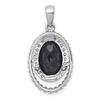 Sterling Silver Rhodium-plated Polished and Beaded Faceted Black Onyx Oval Pendant