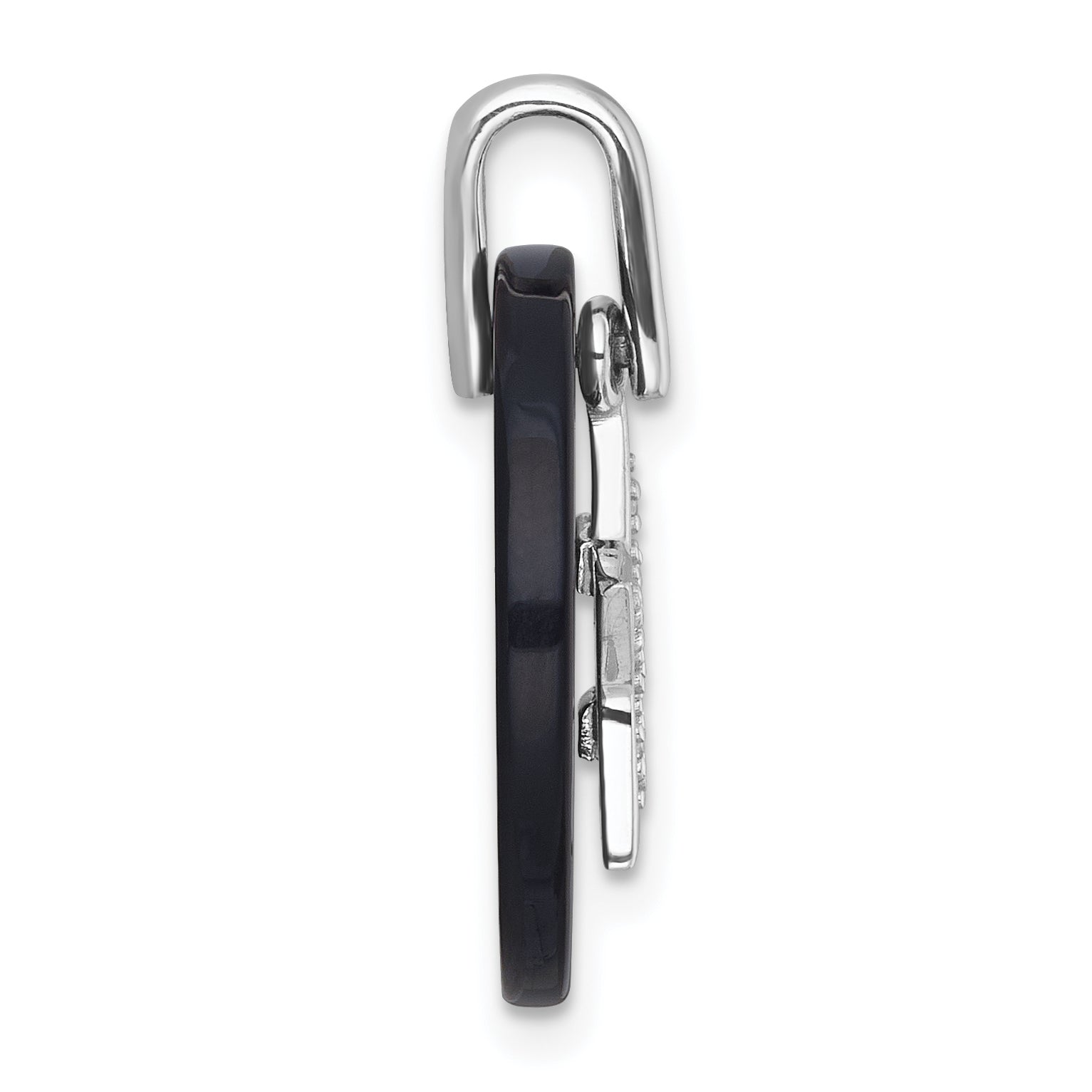 Sterling Silver Rhodium-plated Polished Onyx Circle with CZ Star Dangle Pendant Secondary image