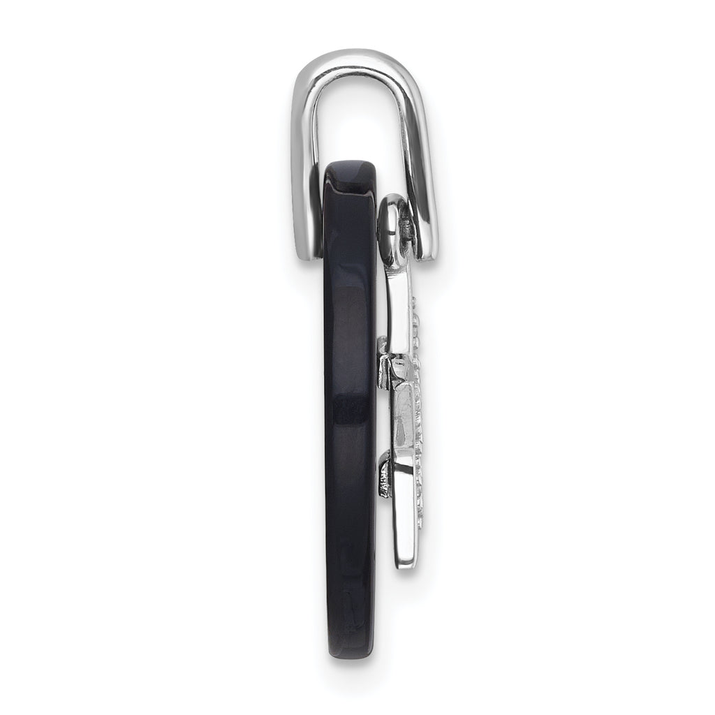 Sterling Silver Rhodium-plated Polished Onyx Circle with CZ Star Dangle Pendant